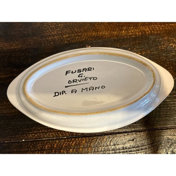 Ceramic Oval Dish Spoon Holder Birds Hand-painted Made in Italy by FUSARI - Picture 5 of 5